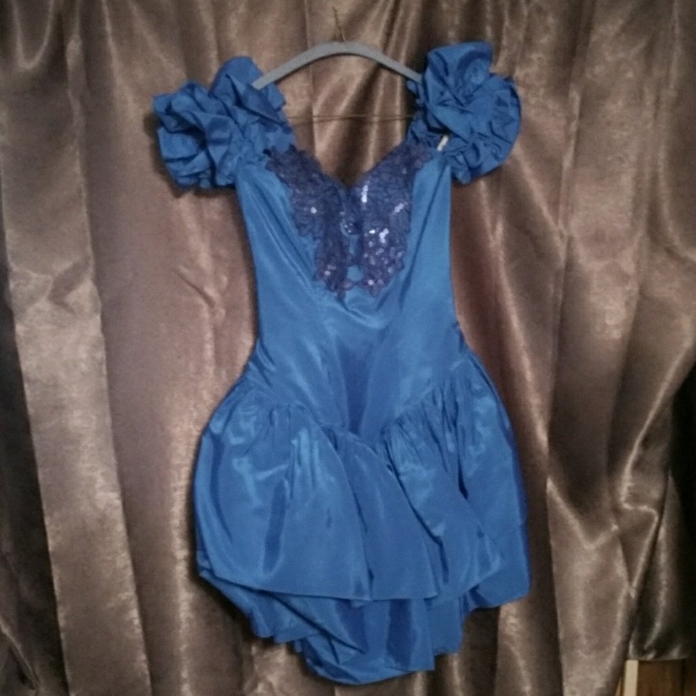 Blue formal dress with sequined front 80's/90's